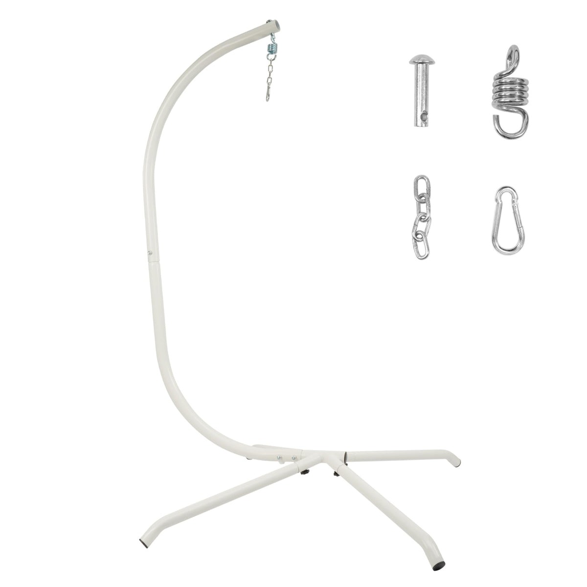 Heavy Duty Hammock Chair Stand, 400lb Capacity C-Shape Swing Stand for Outdoor Patio & Indoor Use with Hanging Buckle and Spring Hook(White)