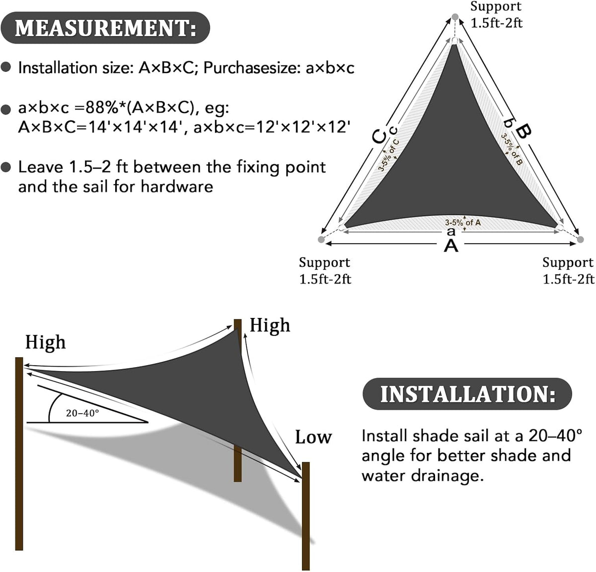 Shade&Beyond 16'X16'X16' Sun Shade Sail Dark Grey Triangle