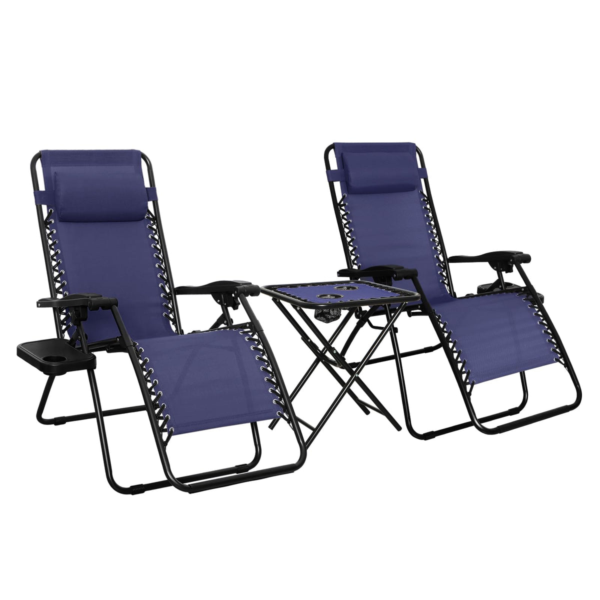 Amazon Basics Outdoor Textilene Adjustable Zero Gravity Folding Reclining Lounge Chair Set with Cup Holder, Side Table, Headrest, Weather-Resistant, 35 x 26 x 43 inches, Beige, 2-Pack