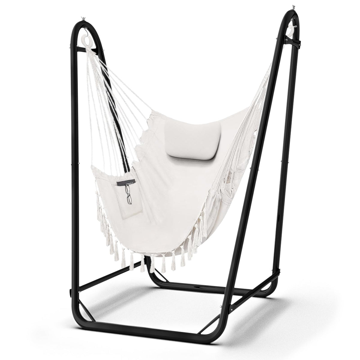 Unique U-Shaped Hammock Chair with Stand,Sturdy & Rust-Resistant,Free Gray Cotton Hammock Chair