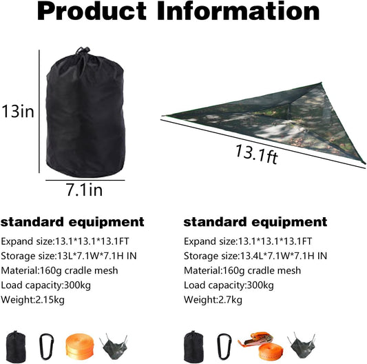 Triangle Hammock,13ft Triangle Camping Hammock, with 3 Ratchet Tie Down Straps and Storage Bag, Max 800 Lbs,Multi Person Portable Hammock for Adults Kids,for Travel Backyard Outdoor Garden Camping