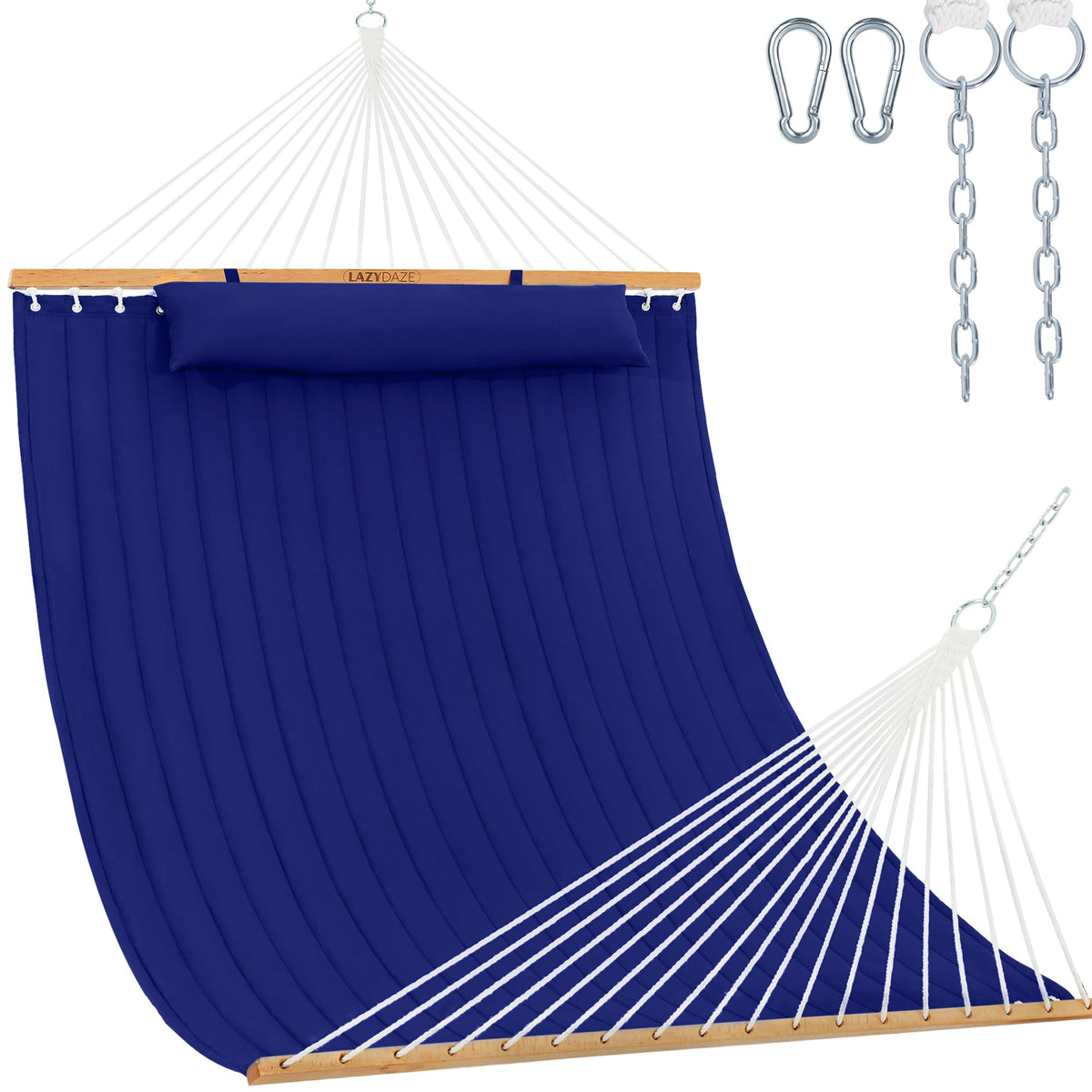 Lazy Daze Double Quilted Hammock with Pillow for Outside, Fit 13-15Ft Stand
