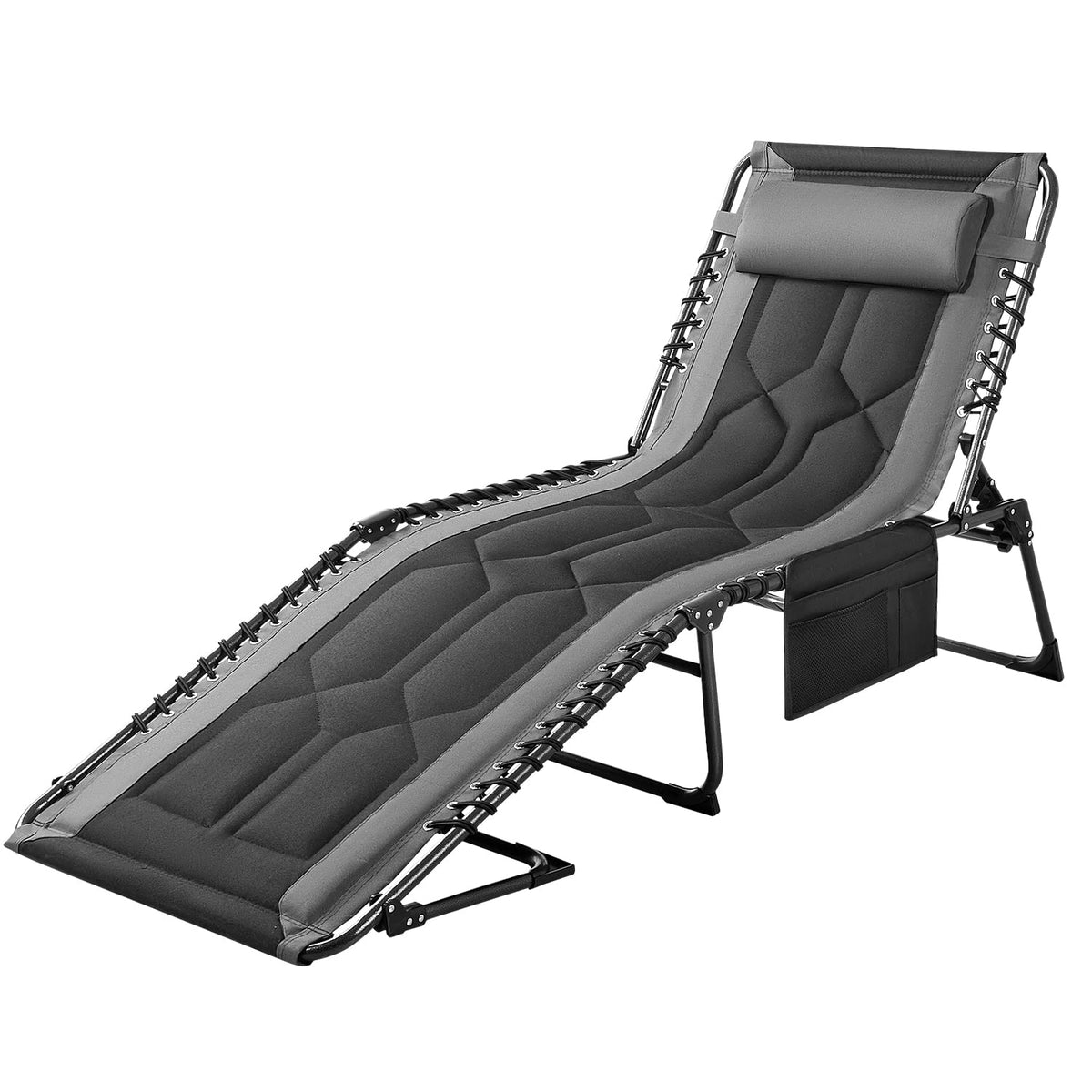 Flamaker Folding Chaise Lounge Outdoor Portable Lounge Chairs 4-Position Adjustable Camping Lounge Chair with Pillow & Side Bag Lightweight Recliner Sunbathing Chair for Pool Beach Deck (Blue)
