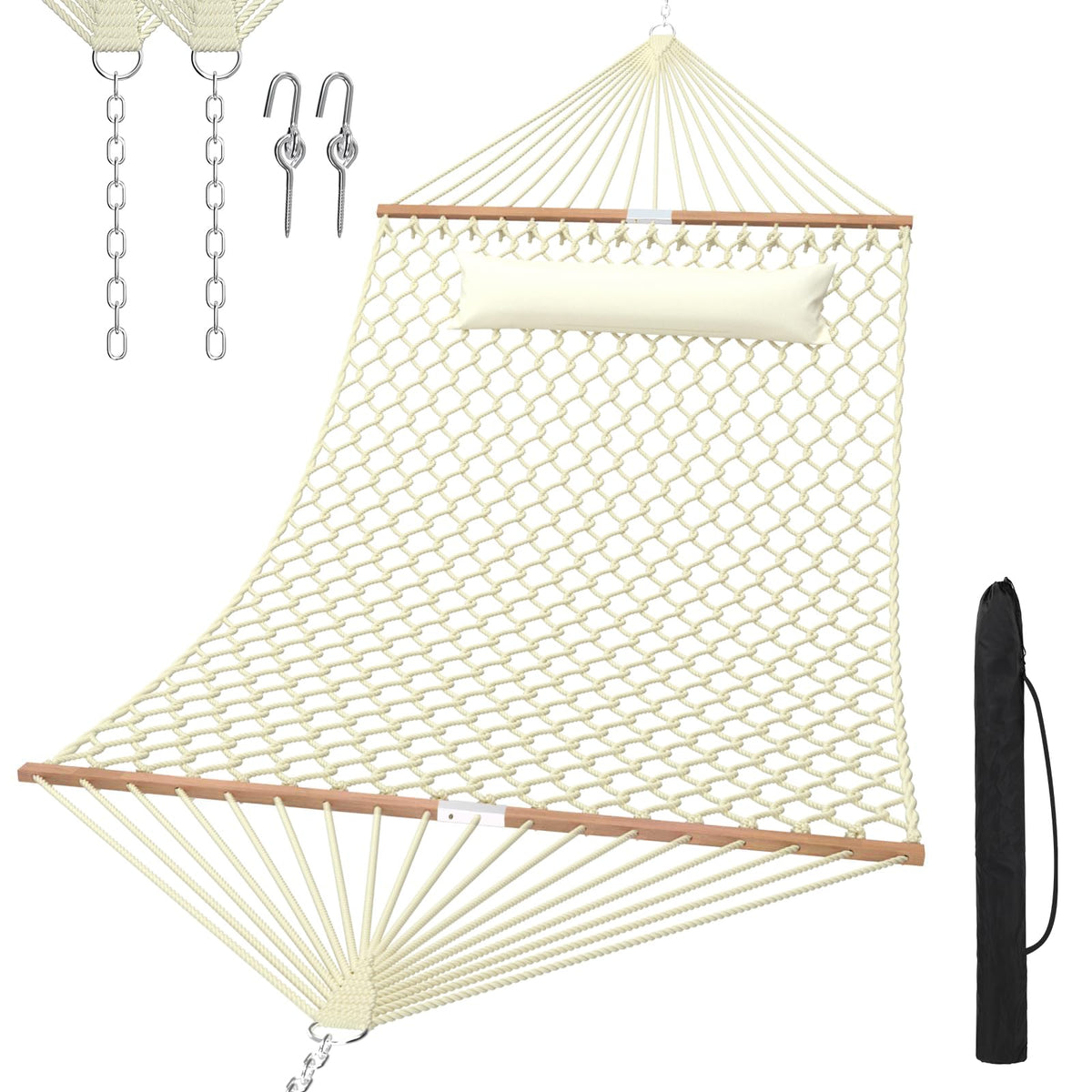 Traditional Rope Double Hammock, 450 lbs Capacity, Natural