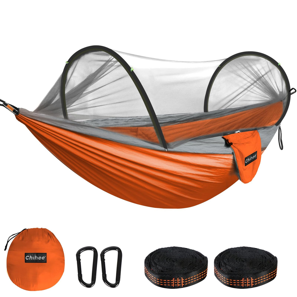 Chihee Ultra-Light Travel Camping Hammock Pop-up Net Hammock 660lbs Load Capacity,Breathable,Quick-Drying Parachute Nylon 2 Premium Carabiners,2 Tree Slings Included for Outdoor Backpacking Hiking