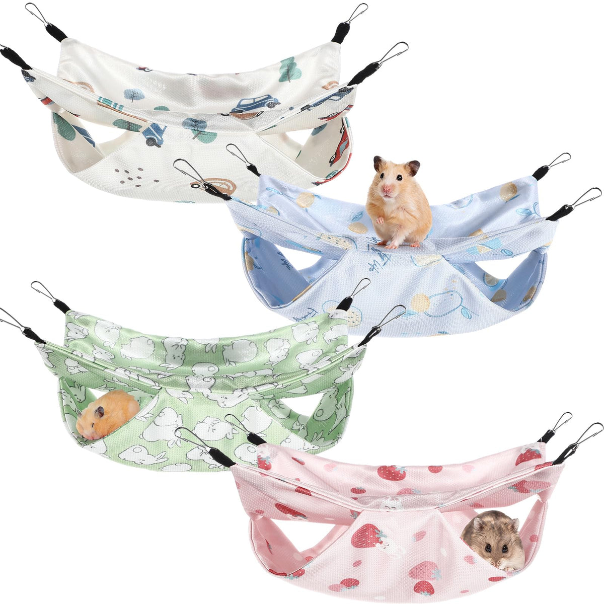 Nuogo 4 Pcs Guinea Pig Rat Hammock for Cage, Dark Color, Classic