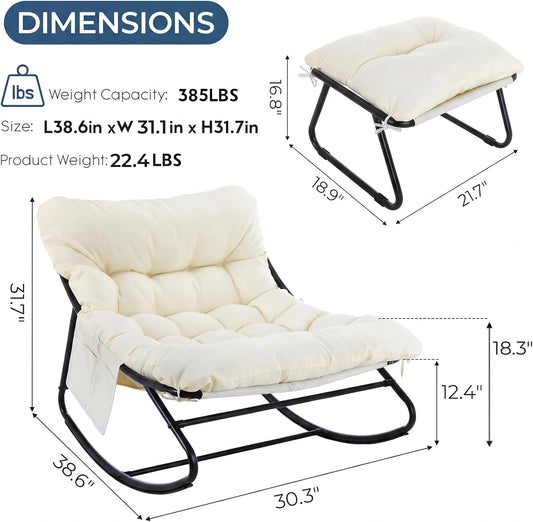 Arlopu Outdoor Rocking Chair with Ottoman, Papasan Rocking Chair