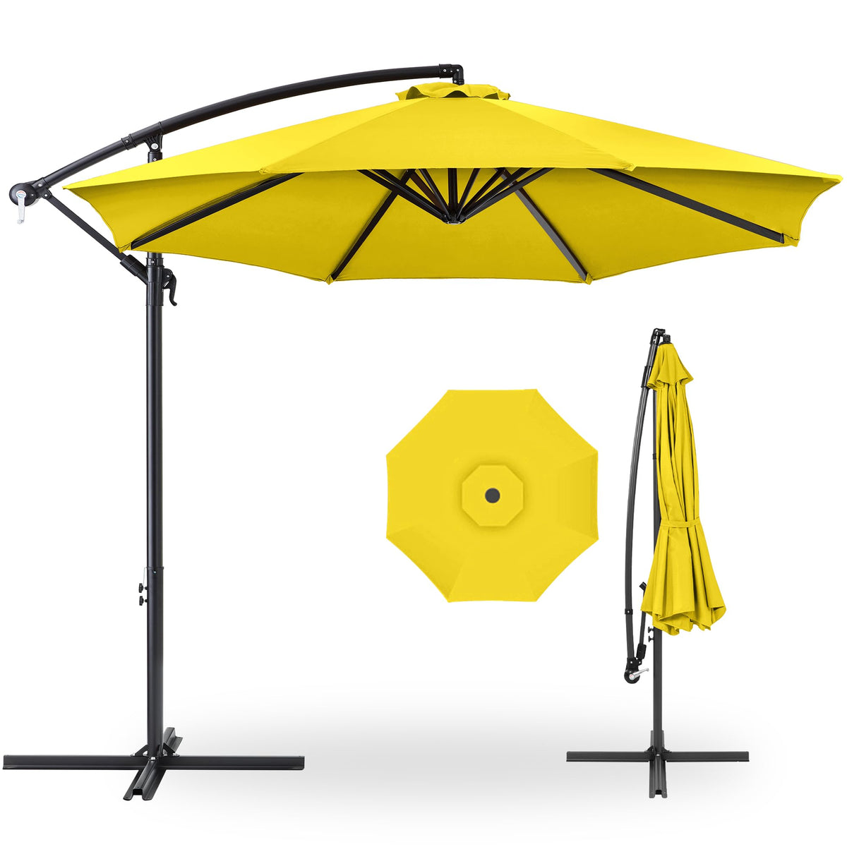 Best Choice Products 10ft Offset Hanging Market Patio Umbrella w/Easy Tilt Adjustment, Polyester Shade, 8 Ribs for Backyard, Poolside, Lawn and Garden - Tan