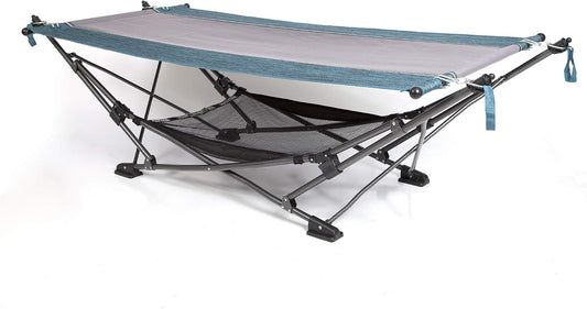 MacSports Collapsible Portable Folding Hammock with Removable Canopy - Includes Pillow and Mesh Storage Net, Freestanding, Heavy Duty, Outdoor Hammock (Teal)