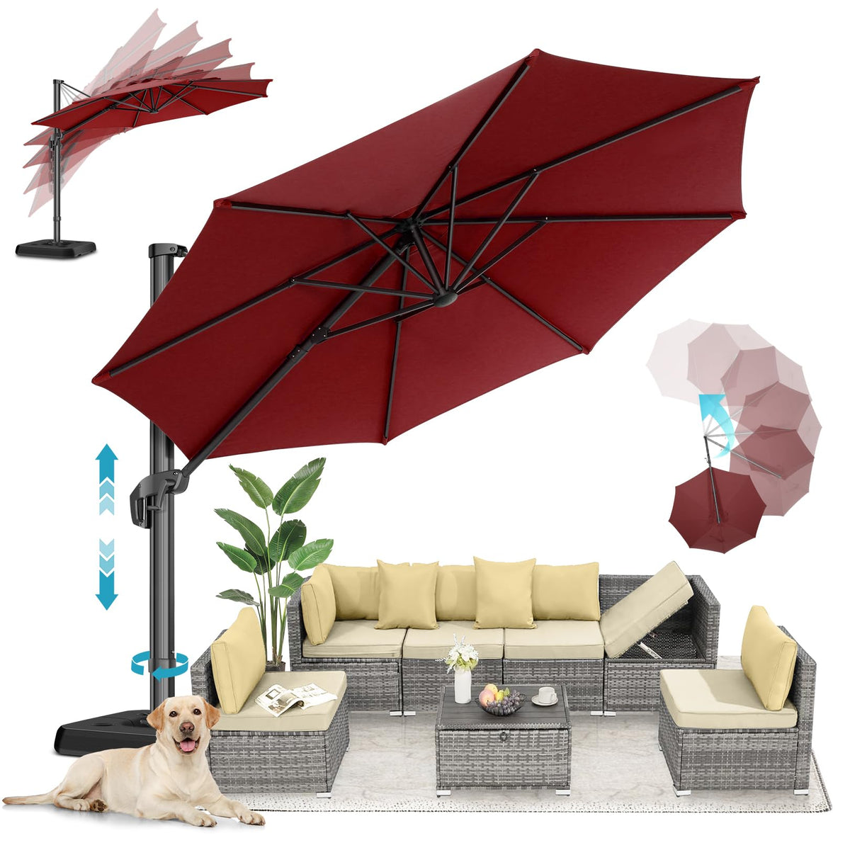 HOTEEL 10x10ft Patio Umbrella Cantilever Umbrella Double Top - Upgrade and Intensify - 360 Rotation and 5 Angles Adjustment - Aluminum Offset Pool Umbrella Outdoor Umbrellas for Patio Garden Deck Pool