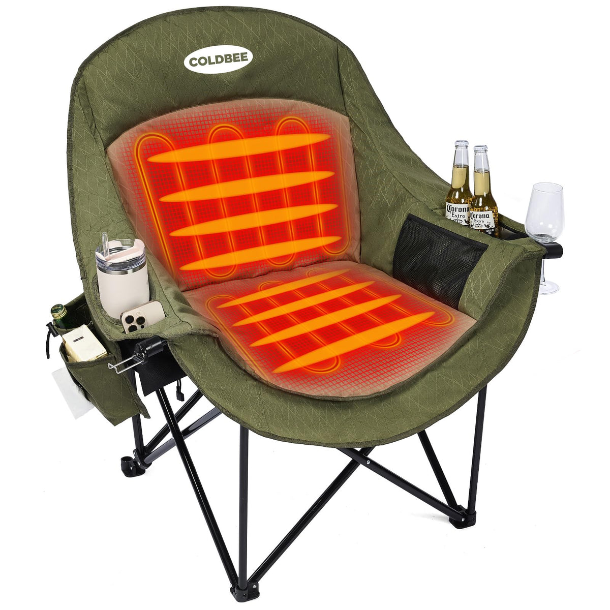 Coldbee Oversized Camping Chairs, Heavy Duty Padded, Thick Headrest, Black