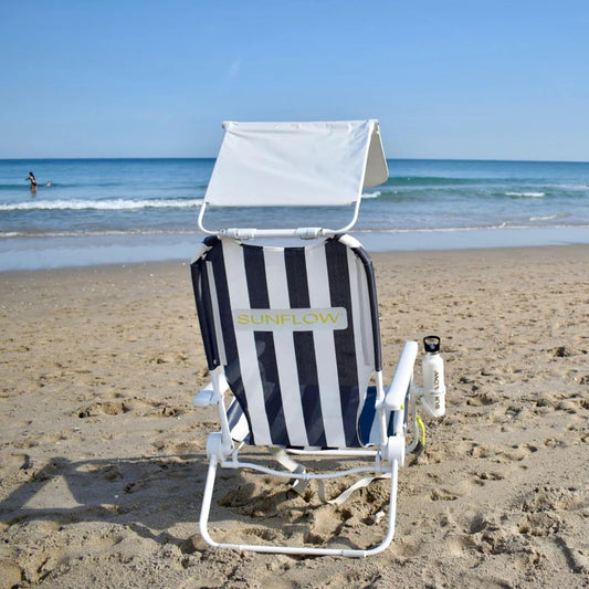 SUNFLOW Shore Thing Reclining Beach Chair with Sun Shade, Deep Blue Stripe
