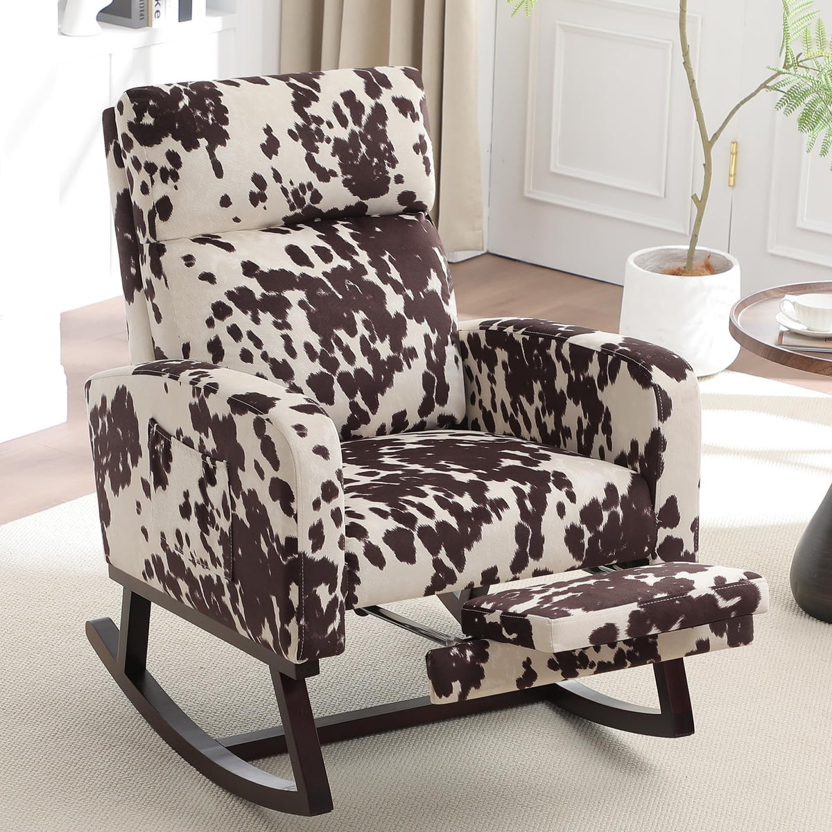 HCHAIRH Rocking Chair Nursery with Foot Rest, Nursing Rocking Chairs for Mom Nursery, Teddy Rocker Glider with High Backrest for Living Room, Bedroom, Teddy Green