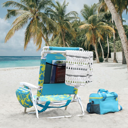Old Bahama Bay Backpack Beach Chair 2 Pack, Aluminum Lightweight Reclining 5-Position Lounge Chair for Adults Heavy Duty Support 400 LBS Portable Folding with Cooler Bag Camping Chair for Sand Outdoor