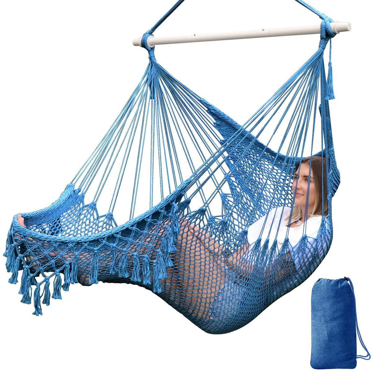 Chihee Hammock Chair Handmade Woven Mesh Hanging Seat Metal Spreader Bar