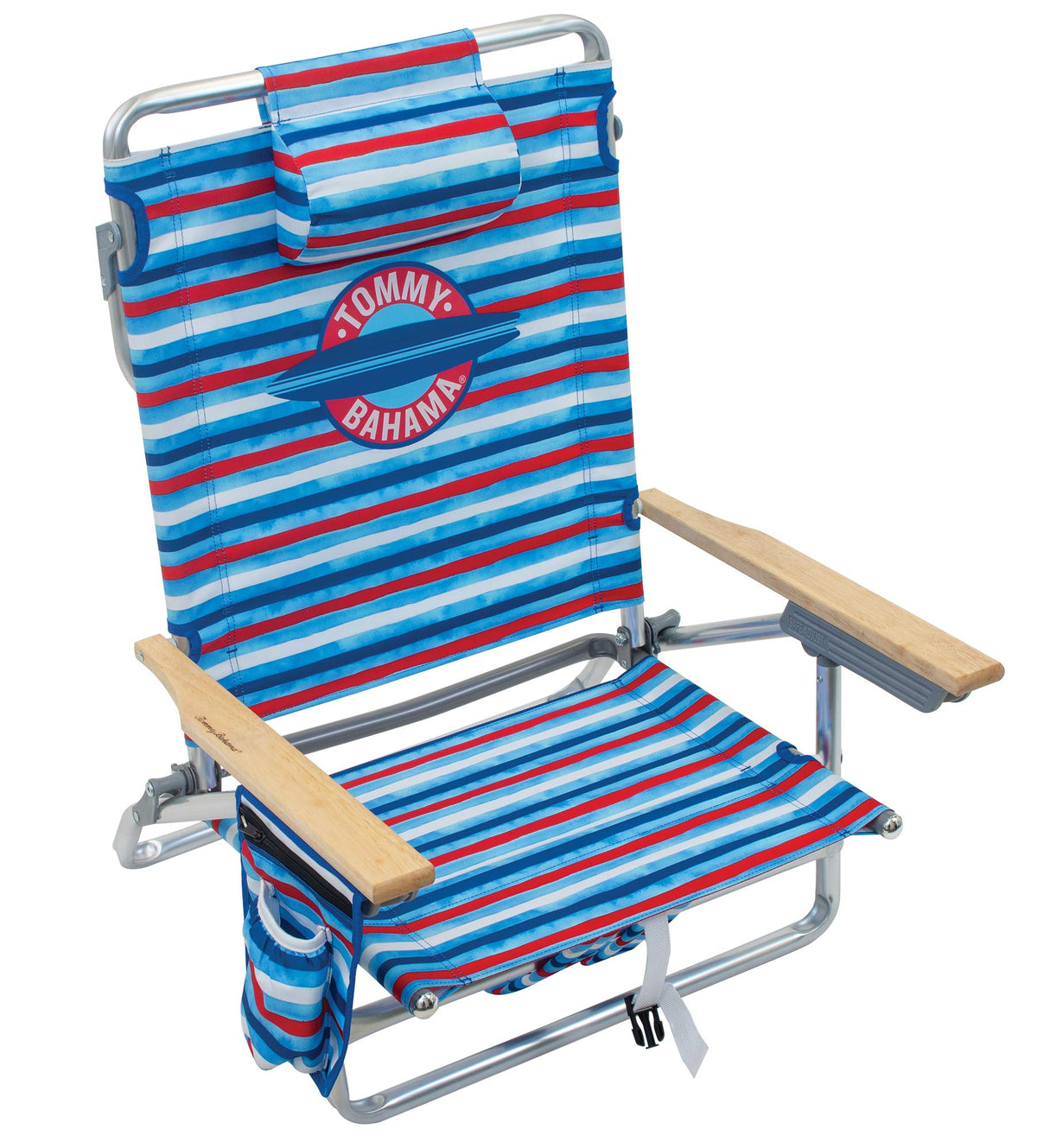Tommy Bahama 5-Position Classic Lay Flat Folding Backpack Beach Chair, Polyester, Navy