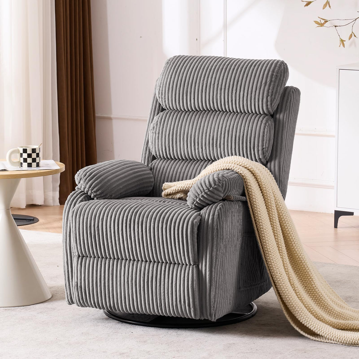 Adult 360° Rocking Recliner Chair,Nursery Rocker Reclining Chair with Side Pocket, a Comfy upholstered Single Sofa Armchair. Suitable for Living Room, Bedroom Nursing use, Velvet Fabric in Beige