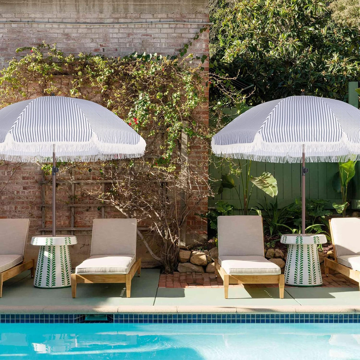 7.5Ft Patio Beach Umbrella with Fringe & Tassel, UPF50+ Push Button Tilt & Crank, Ideal for Garden, Lawn, Deck, Yard & Pool