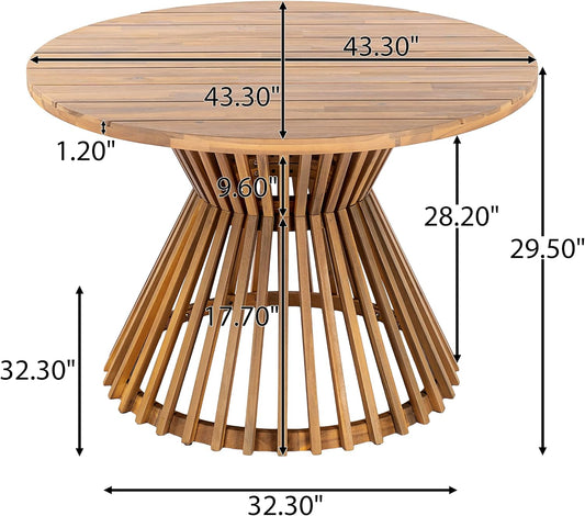 Christopher Knight Home Hachi Farmhouse Acacia Wood Round Dining Table, Patio Dining Room Table with Slatted Pedestal Base for Backyard/Garden, Heavy Duty Indoor/Outdoor Dining Table, Light Teak