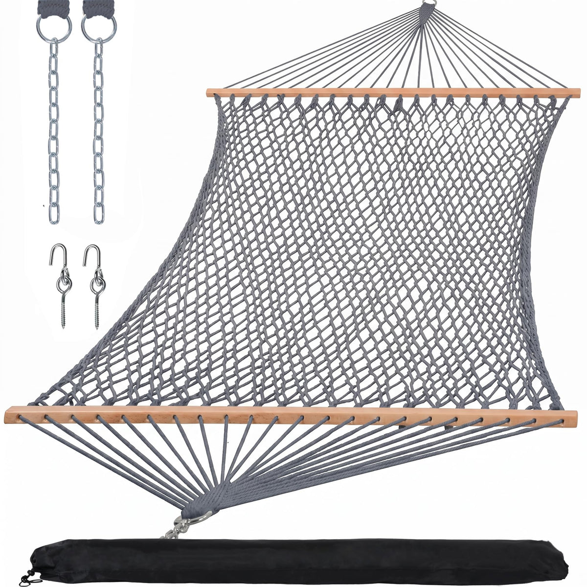 SUNCREAT Traditional Rope Double Hammock, 450 lbs Capacity, Natural