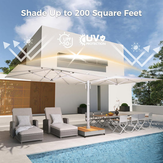 Grand patio 10x10 FT Large Patio Umbrella with Base, Double-Sided Outdoor Cantilever Aluminum Umbrella, Offset Umbrella with Cover for Commercial Use, Poolside, Deck, Backyard, Gray