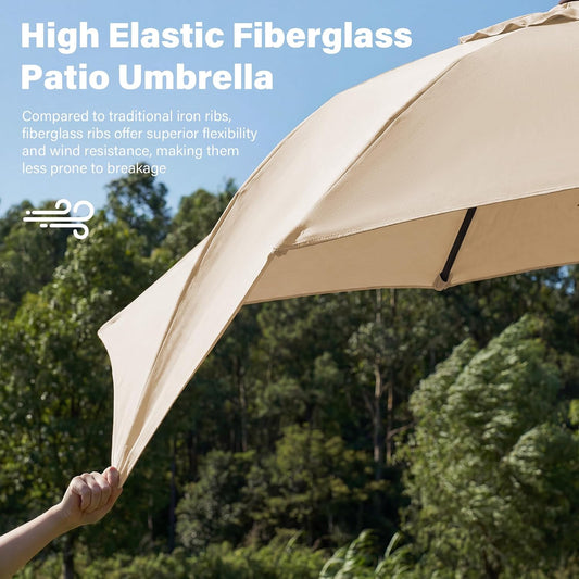 JEAREY 9FT Outdoor Patio Umbrella, Market Table Umbrella with 8 Fiberglass Ribs, Pool Umbrella with Tilt and Crank, UV Protection Lightweight & Wind-Resistant for Lawn, Garden, Deck and Backyard, Beige