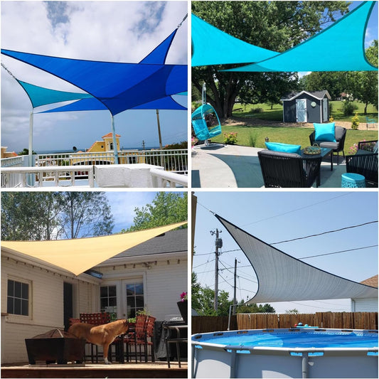 Patio Paradise 20' x 20' x 20' Sun Shade Sail Triangle Canopy Shade Cloth Fabric Sunlight Block Patio Pergola Cover HDPE Deck Awning for Outdoor Backyard Roof Shading, Blue