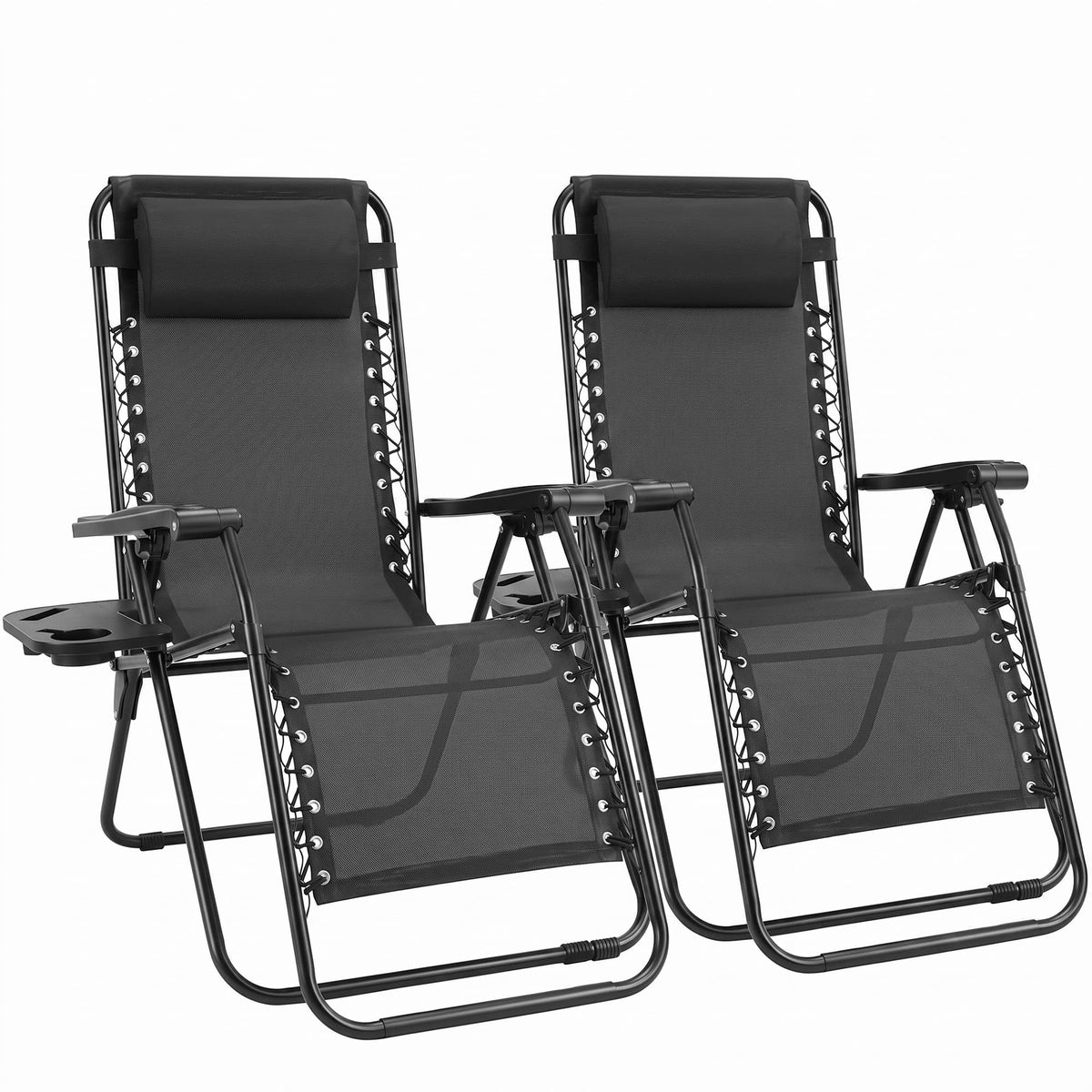 Sweetcrispy Zero Gravity Chairs Set of 2, Outdoor Folding Reclining Lounge Chair with Cup Holder Tray & Adjustable Pillow, Portable Camping Beach Patio Poolside Lawn Yard Chair, Classic Blue