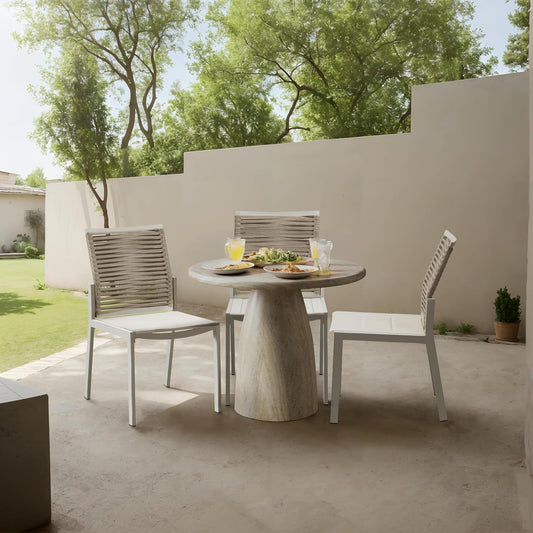 Meridian Furniture Cosenza Collection Art Deco 36 in Indoor/Outdoor Concrete Dining Table in Travertine Finish