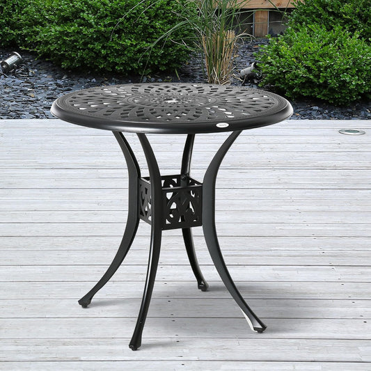 Outsunny 30" Round Patio Dining Table, Bistro Table, Umbrella Hole, Black