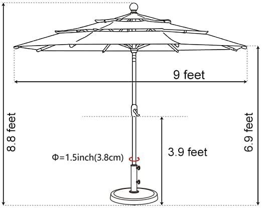 EliteShade USA 10-Year-Non-Fading 9ft 3-Tier Market Patio Umbrella, Commercial Table Umbrella with 80 Solar LED Lights, Crank Open, Windproof & UPF 50+ UV Protection for Garden, Deck, Pool, Backyard, Heather Beige