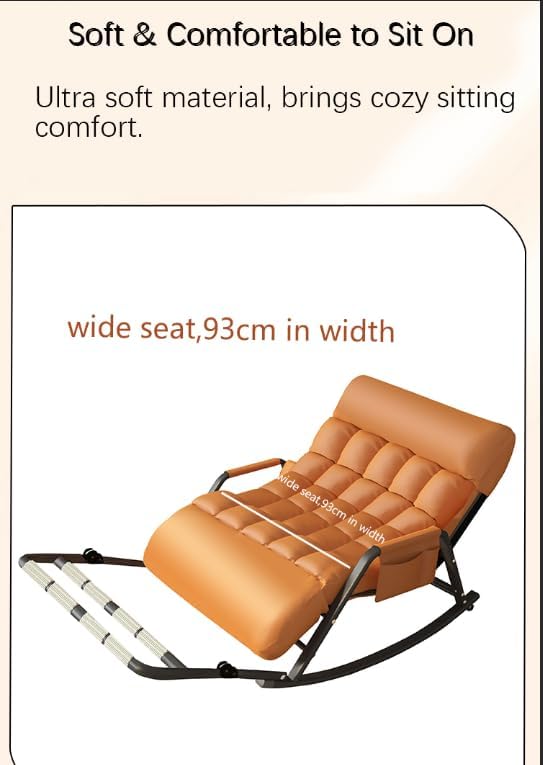 Tufted Rocking Chair with Side Pocket, Orange Faux Leather, Metal Frame, Modern Lounge Accent Chair