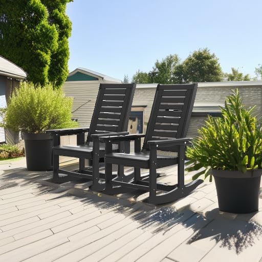 GREENVINES Oversized Outdoor Rocking Chairs Set of 2, HDPE Rocker, Black