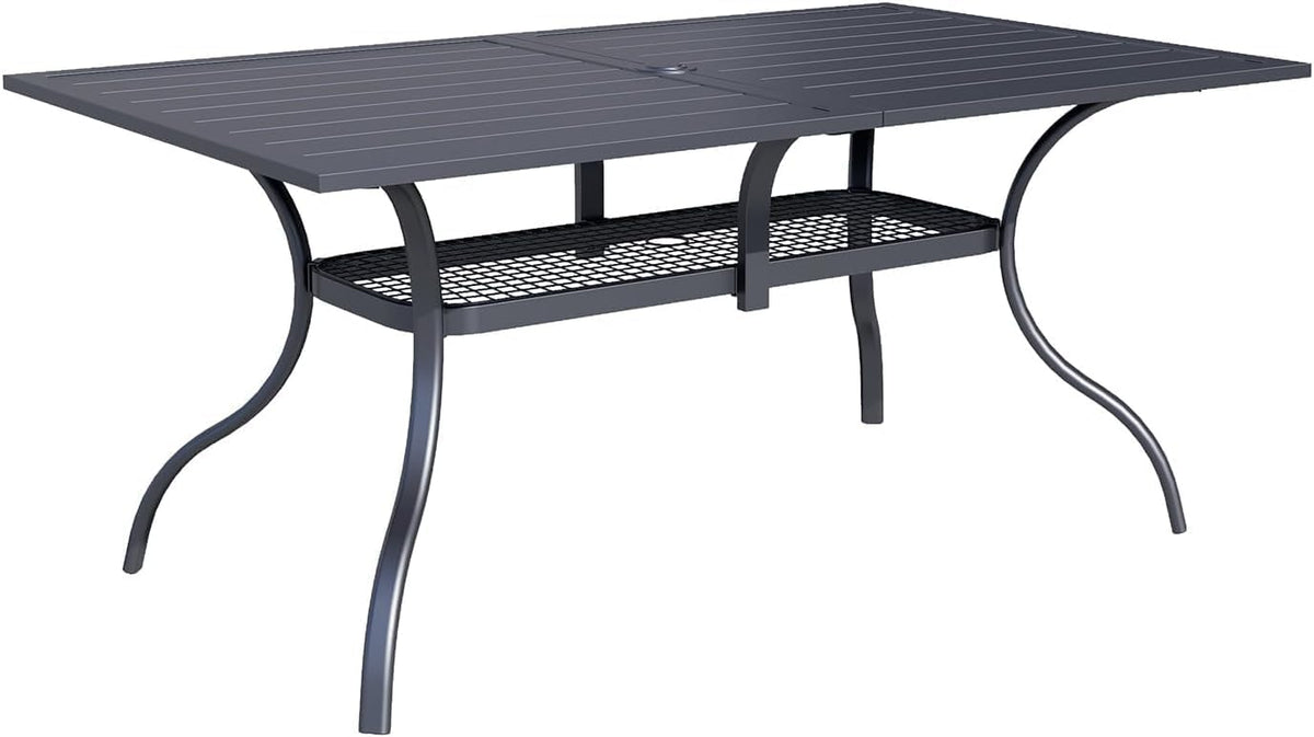 Incbruce Patio Dining Table, 60" x 36" Rectangle Metal Steel Slat Table, with 1.57" Umbrella Hole, for Backyards, Porches, Gardens or Poolside