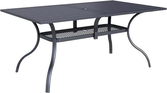Incbruce Patio Dining Table, 60" x 36" Rectangle Metal Steel Slat Table, with 1.57" Umbrella Hole, for Backyards, Porches, Gardens or Poolside