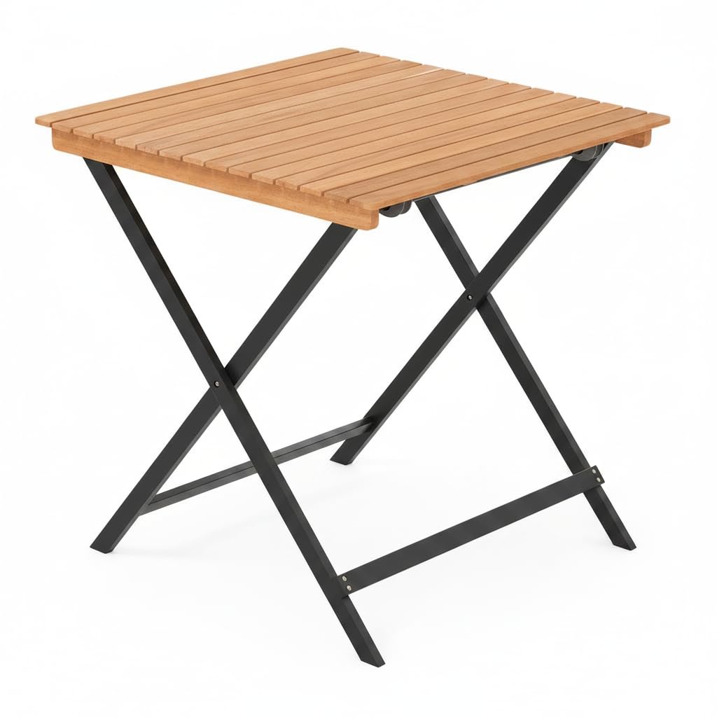 Tangkula 36 Inches Outdoor Folding Round Dining Table, No Assembly Patio Acacia Wood Bistro Table with Slatted Tabletop, 4-Person Outside Dining Furniture for Backyard, Porch, Balcony