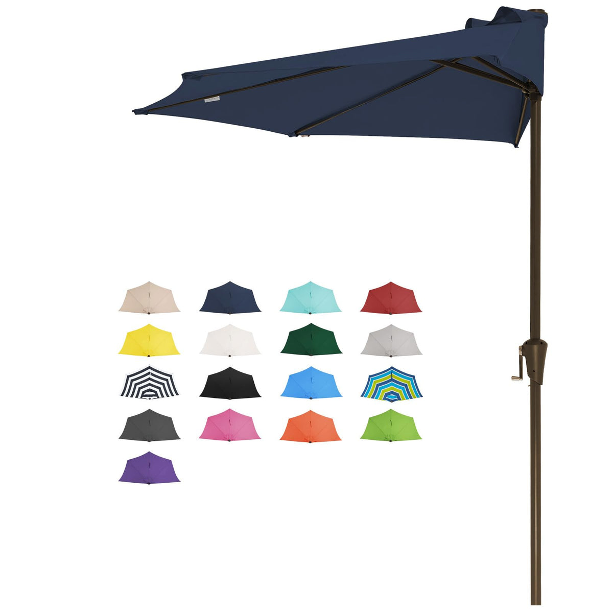 JEAREY 9 ft Half Outdoor Patio Umbrella w/Crank, Navy