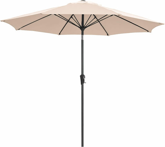 JEAREY 9FT Outdoor Patio Umbrella, Market Table Umbrella with 8 Fiberglass Ribs, Pool Umbrella with Tilt and Crank, UV Protection Lightweight & Wind-Resistant for Lawn, Garden, Deck and Backyard, Beige