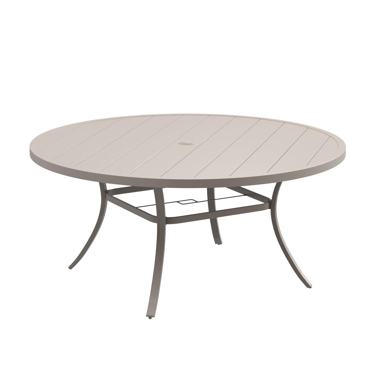 DIFY 48" Round Patio Dining Table for 6, All Weather Round Outdoor Metal Dining Table with 1.57" Umbrella Hole, Perfect for Backyard Lawn Garden, Walnut