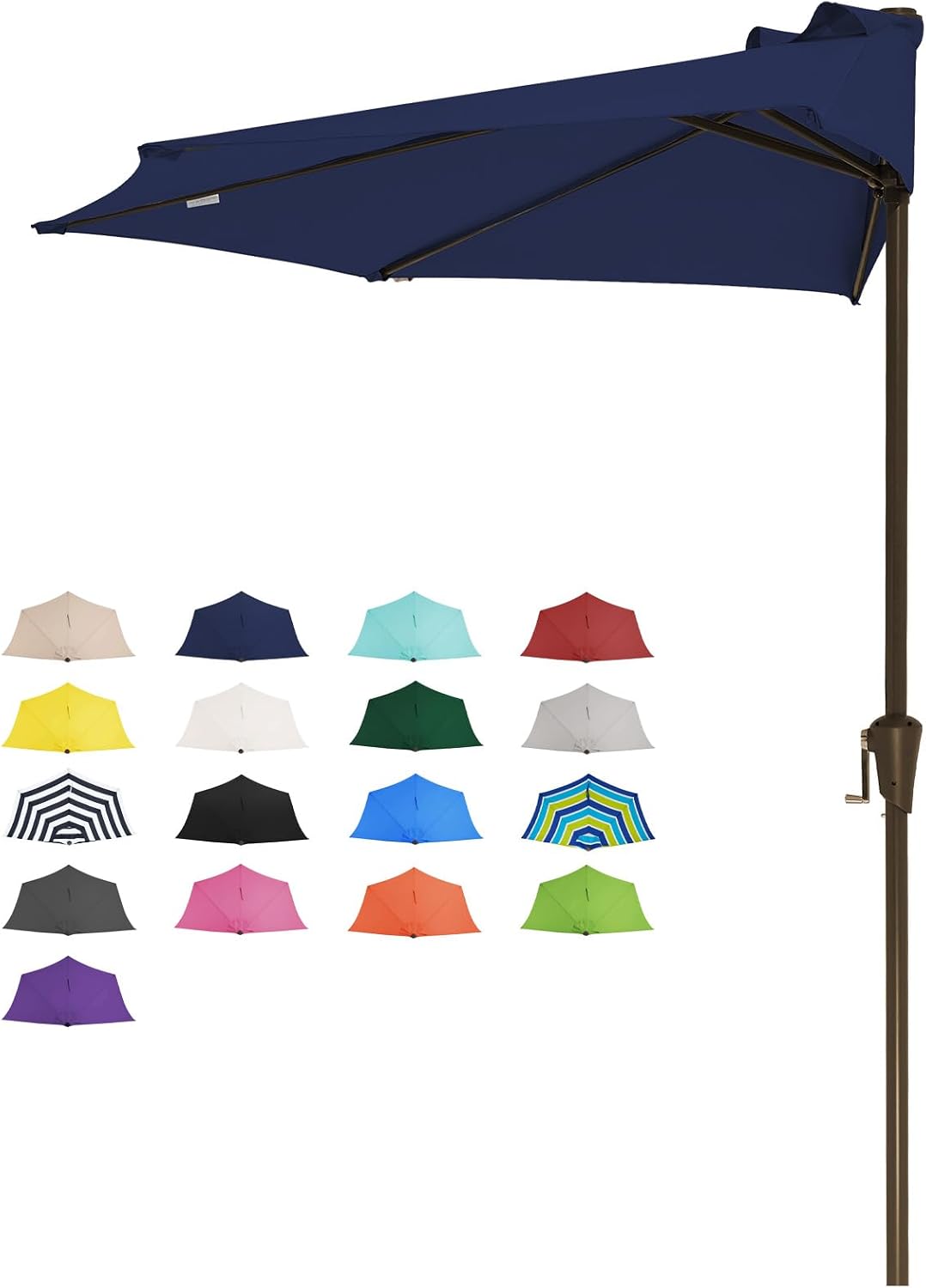 JEAREY 9 ft Half Outdoor Patio Umbrella w/Crank, Navy