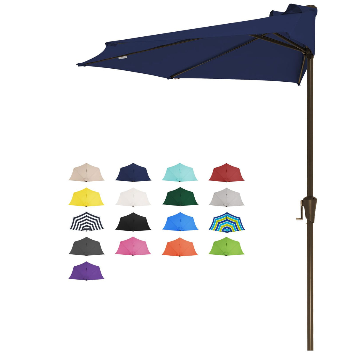 JEAREY 9 ft Half Outdoor Patio Umbrella w/Crank, Navy