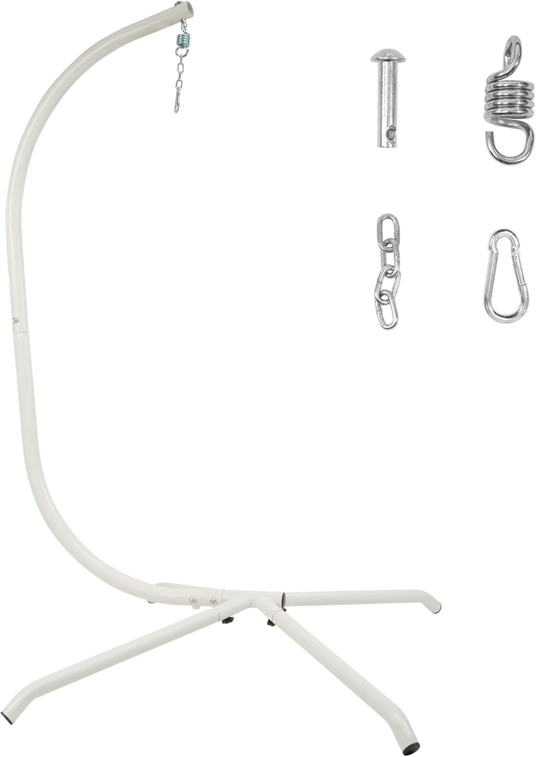 Heavy Duty Hammock Chair Stand, 400lb Capacity C-Shape Swing Stand for Outdoor Patio & Indoor Use with Hanging Buckle and Spring Hook(White)