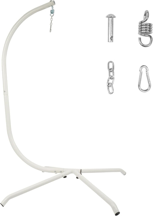 Heavy Duty Hammock Chair Stand, 400lb Capacity C-Shape Swing Stand for Outdoor Patio & Indoor Use with Hanging Buckle and Spring Hook(White)
