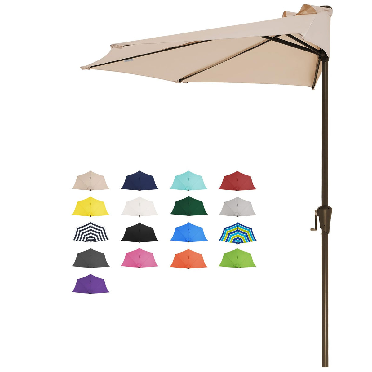 JEAREY 9 ft Half Outdoor Patio Umbrella w/Crank, Navy