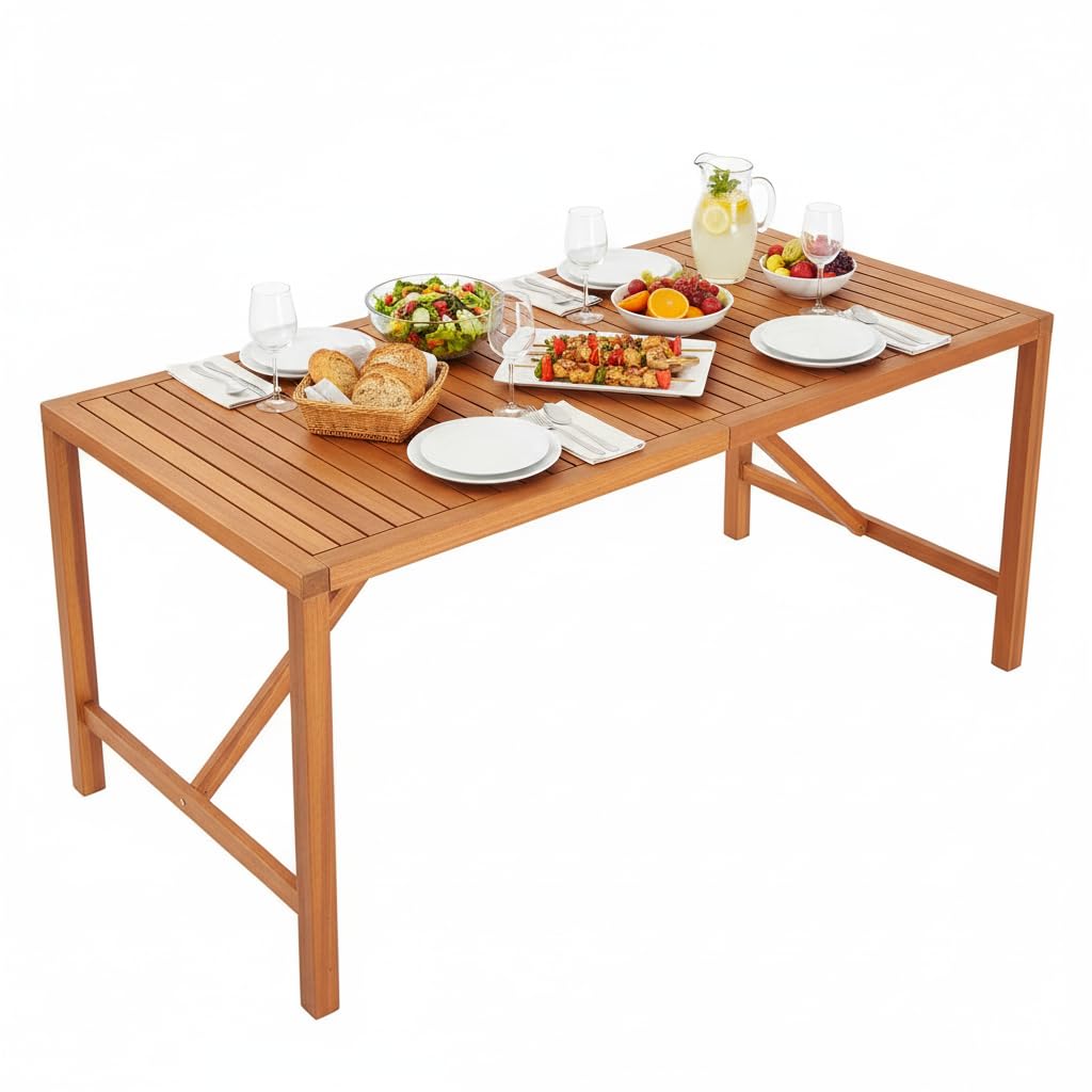 Tangkula 53" Round Outdoor Dining Table for 4-6 People, Acacia Wood Patio Table with Large Tabletop & 2" Umbrella Hole, Farmhouse Dining Furniture for Yard, Deck, Garden, Poolside
