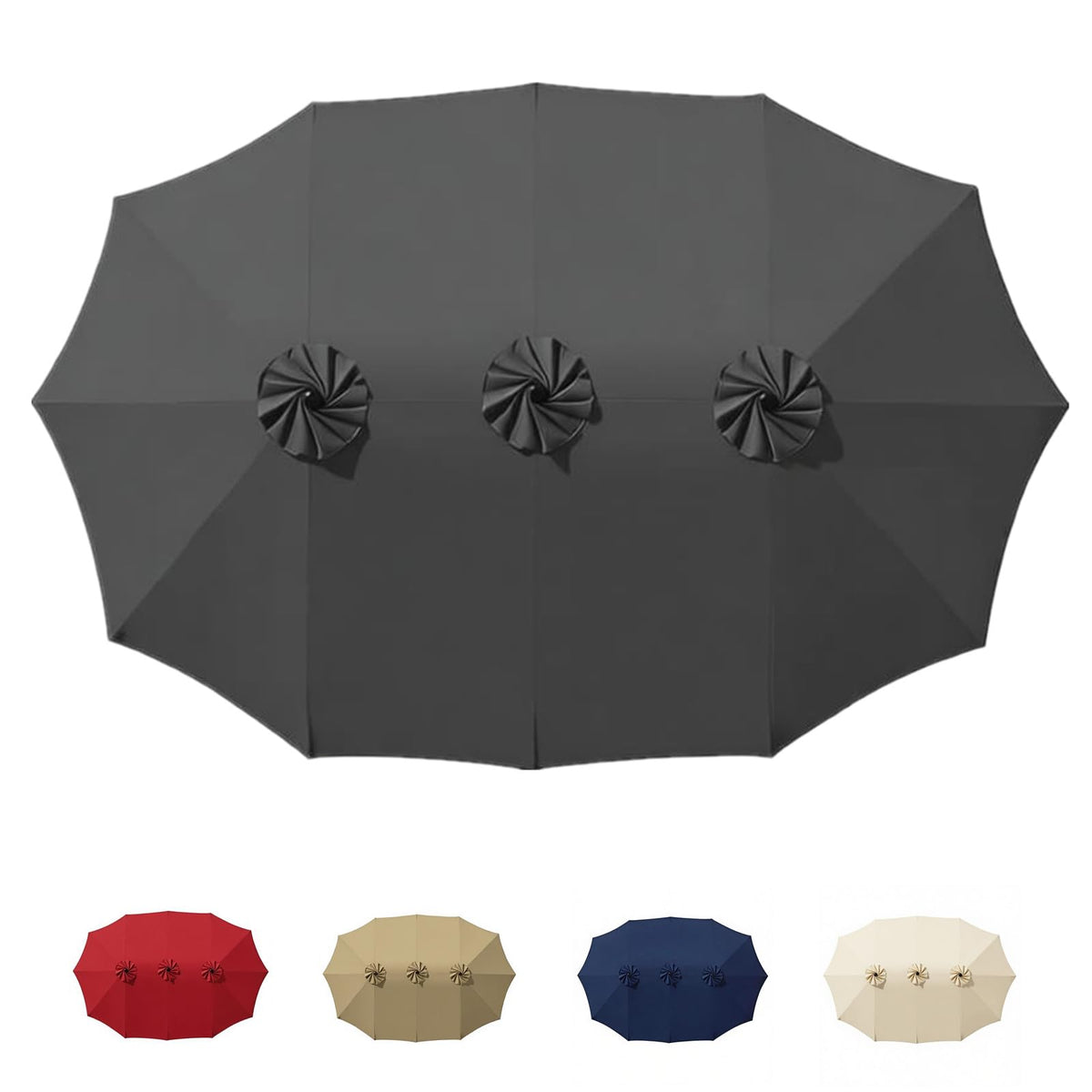 15ft Patio Umbrella Replacement Canopy for 12 Ribs, Large Outdoor Umbrella Top Cover Only,Double-Sided Fabric for Market Umbrellas, Sombrillas de Patio Repuesto (Frame NOT Included),khaki
