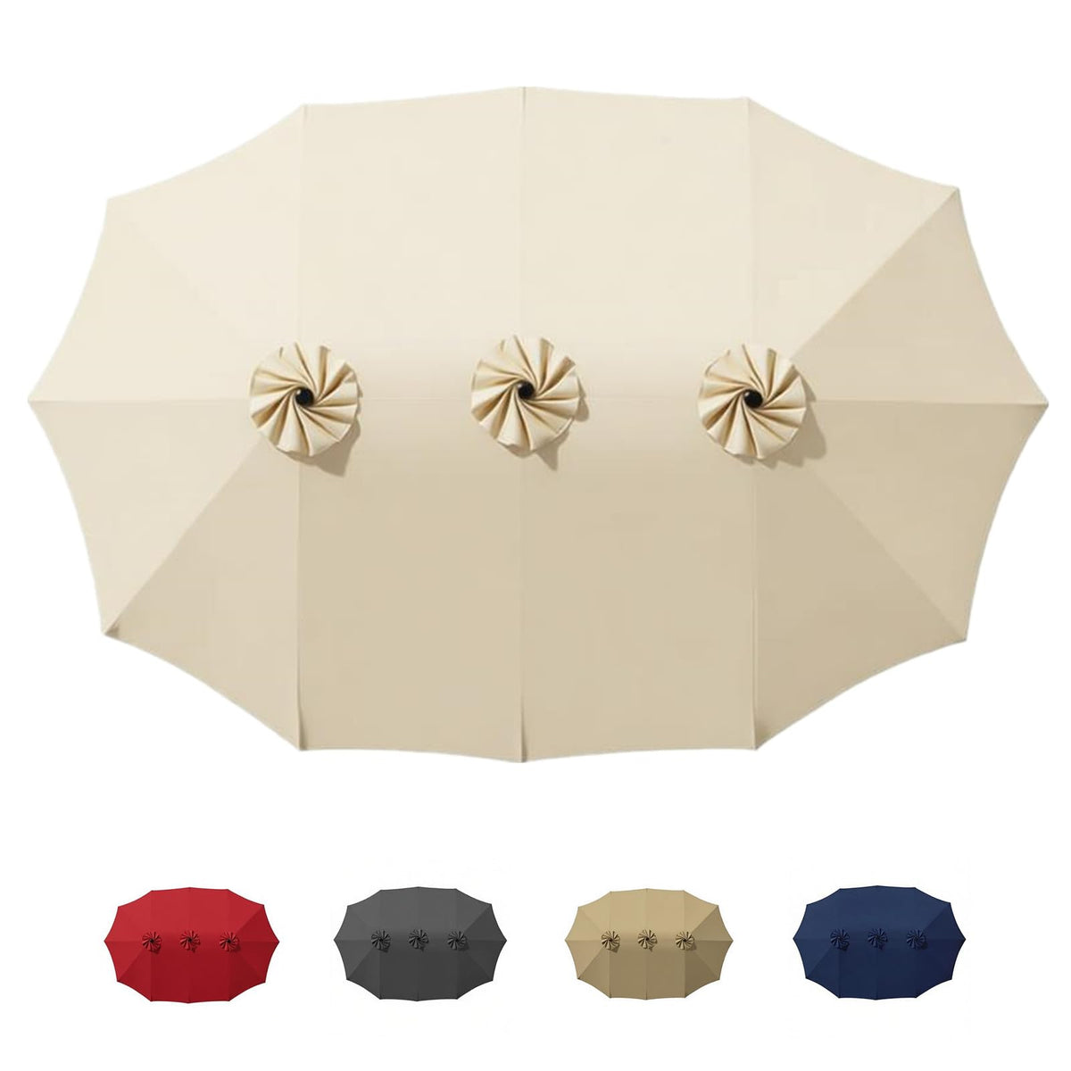 15ft Patio Umbrella Replacement Canopy for 12 Ribs, Large Outdoor Umbrella Top Cover Only,Double-Sided Fabric for Market Umbrellas, Sombrillas de Patio Repuesto (Frame NOT Included),khaki