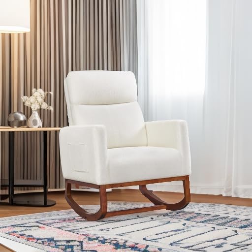 Yaheetech 28in Wide Padded High Back Nursery Rocking Chair, Ivory Boucle