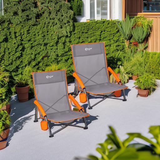 Portal Beach Chairs for Adults Camping Low Lightweight Portable Chair with Cup Holder Mesh Back Carry Bag for Outdoor Sand Lawn Travel Picnic Festival Concert