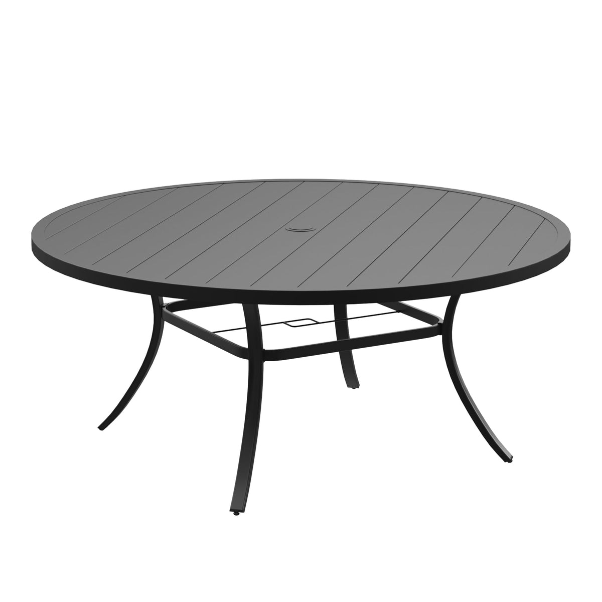 DIFY 48" Round Patio Dining Table for 6, All Weather Round Outdoor Metal Dining Table with 1.57" Umbrella Hole, Perfect for Backyard Lawn Garden, Walnut
